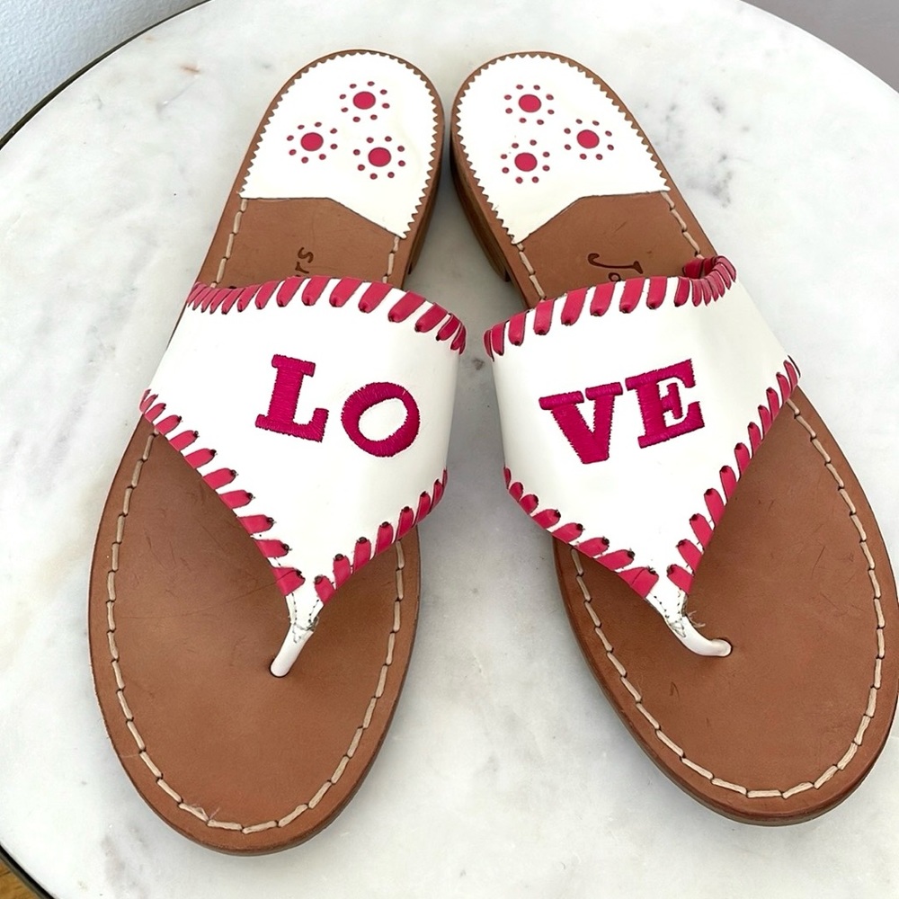 JACK ROGERS LOVE LEATHER THONG SANDALS, 8